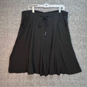 Eileen Fisher Skirt Womens Medium Black Silk A-Line Midi Pockets Drawstring